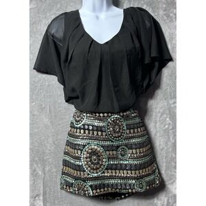 As U Wish Black Sequin Mini Dress Size L Flutter Sleeve V-Neck Party Dress